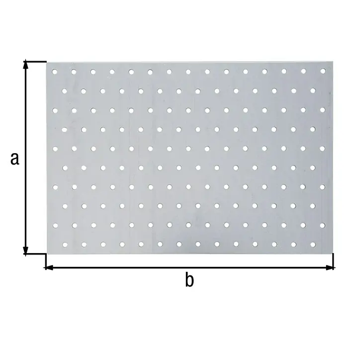 Alberts Lochplatte - Silber, Stärke: 2 mm, 300 mm - Lochplatte mit den Abmessungen a und b, ideal für Werkstatt und Hobby. Die Platte bietet vielfältige Befestigungsmöglichkeiten.