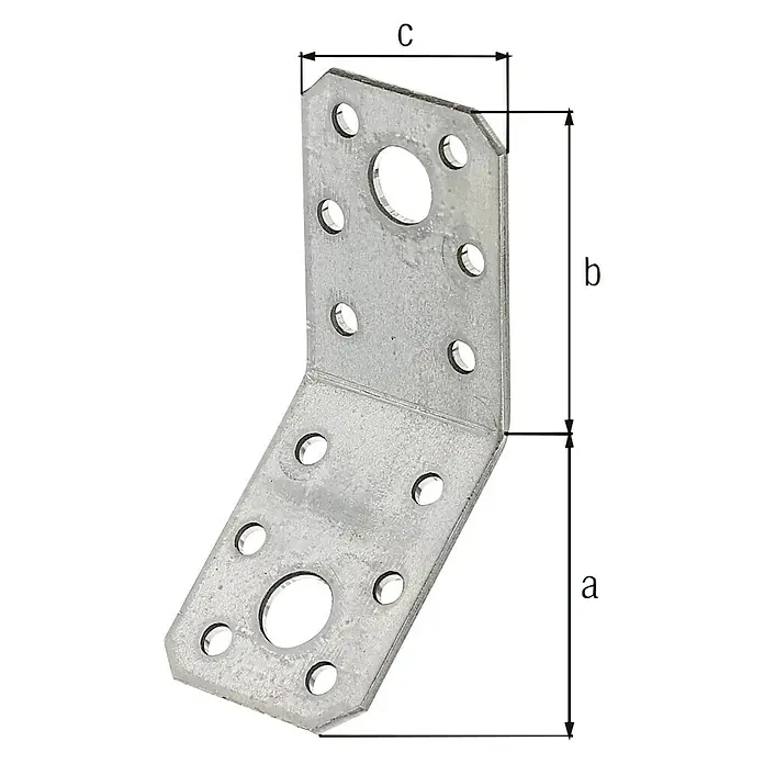 Alberts Winkelverbinder - L x B x H: 100 x 35 x 25 mm - Winkelverbinder aus Metall mit vorgebohrten Löchern und den Abmessungen a, b und c zur Befestigung.