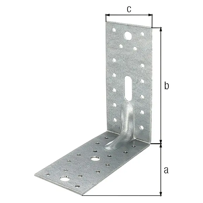 Alberts Schwerlast-Winkelverbinder - L x B x H: 150 x 150 x 65 mm, Stahl, 1 Stk. - Ein Winkelverbinder aus Metall mit Maßangaben, der für Holzkonstruktionen und Möbelmontage verwendet wird, ist abgebildet.