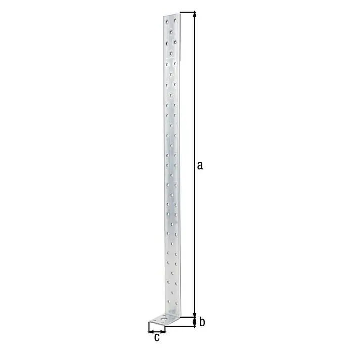 Alberts Zuganker - L x B x H: 600 x 54 x 40 mm - Winkelverbinder mit Löchern, ideal für stabile Verbindungen. Die Buchstaben a, b und c bezeichnen die Maße des Verbinders.