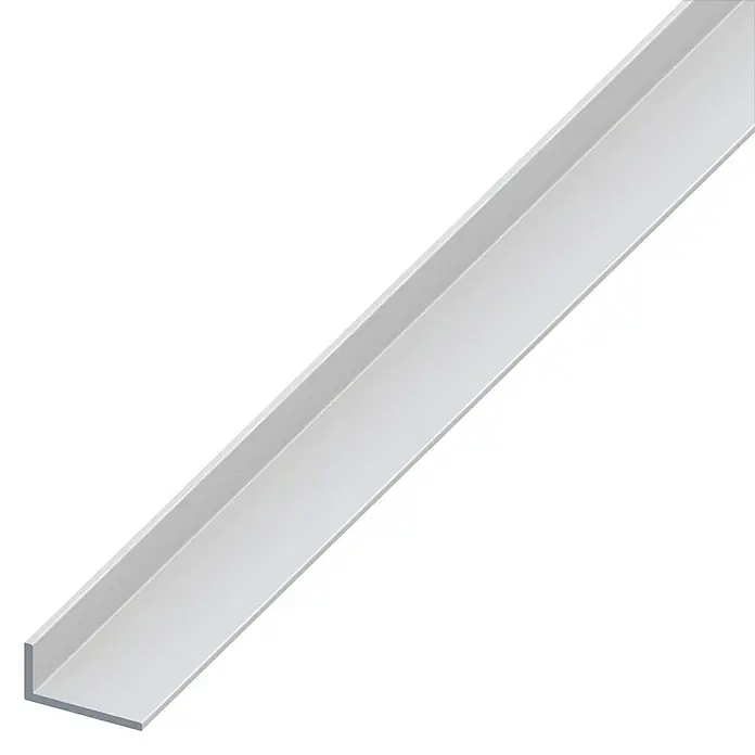 Kantoflex Winkelprofil - L x B x H: 2.500 x 50 x 30 mm, Stärke: 3 mm, Silber - Ein sauber geschnittener, hellgrauer Winkelstahl auf schwarzem Hintergrund, perfekt für Bau- und Designprojekte.