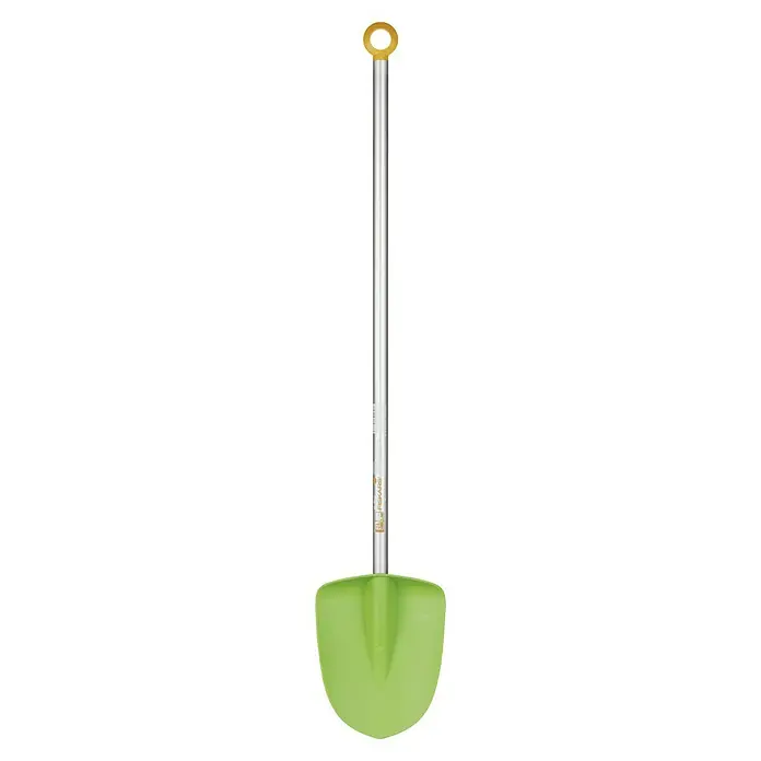 Fiskars Kinder-Spaten My First - Art Stiel: Kurzstiel - Grüne Fiskars Schaufel mit silberfarbenem Stiel und gelbem Griffloch, ideal für Gartenarbeiten und zum Umgraben von Erde.