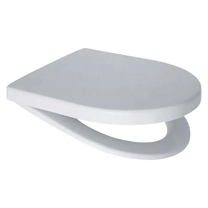 Geberit iCon WC-Sitz Typ 2 - Duroplast, Weiß, Ohne Absenkautomatik - Nahaufnahme eines weißen WC-Sitzes mit einer dreieckigen Form, der auf einem weißen Hintergrund platziert ist.