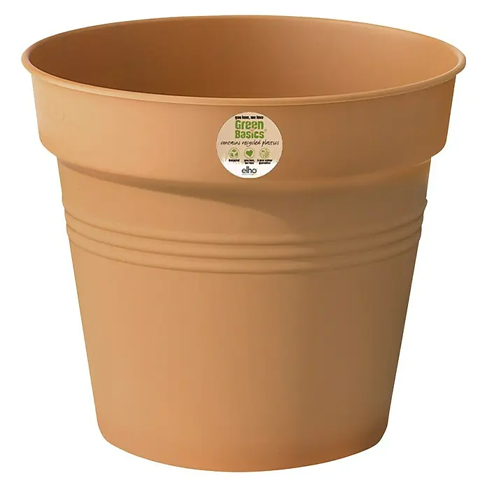 Elho Green Basics Maceta para planta - Diámetro exterior máx.: 11 cm, Plástico, Tono rojo - Una maceta beige de Elho hecha de plástico reciclado. Ideal para plantas de interior y exterior, ecológica y elegante.