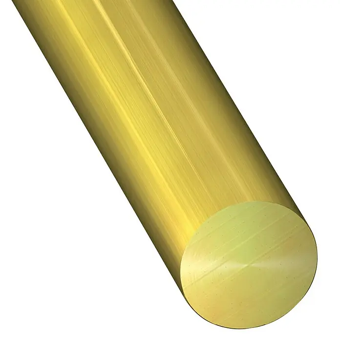 Kantoflex Barra redonda - Ø x L: 4 x 1.000 mm, Latón - Primer plano de una barra de latón macizo, que muestra finas marcas abrasivas que indican una artesanía de alta calidad.