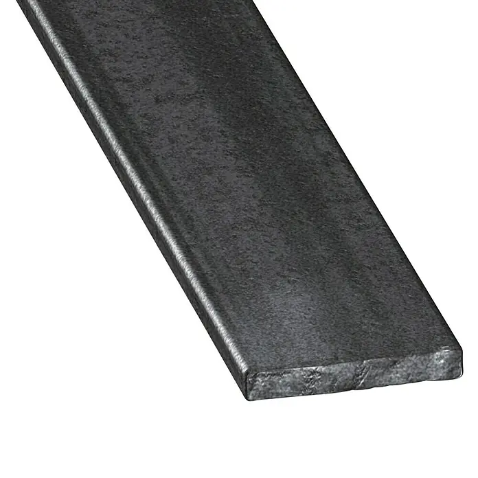Kantoflex Perfil plano - L x An x Es: 1.000 x 10 x 4 mm, Acero, Acero gris - Primer plano de una pieza metálica rectangular de color gris oscuro, con un aspecto robusto e industrial. Ideal para construcción o bricolaje.