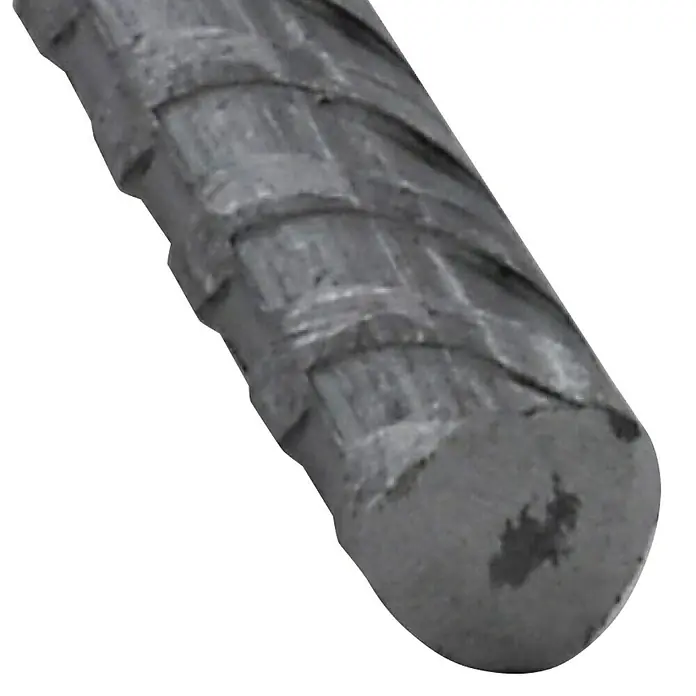 Kantoflex Varilla corrugada - Ø x L: 6 x 2.000 mm, Acero - Primer plano de una pieza de varilla corrugada gris con nervaduras distintivas, diseñada para la estabilidad en la construcción.
