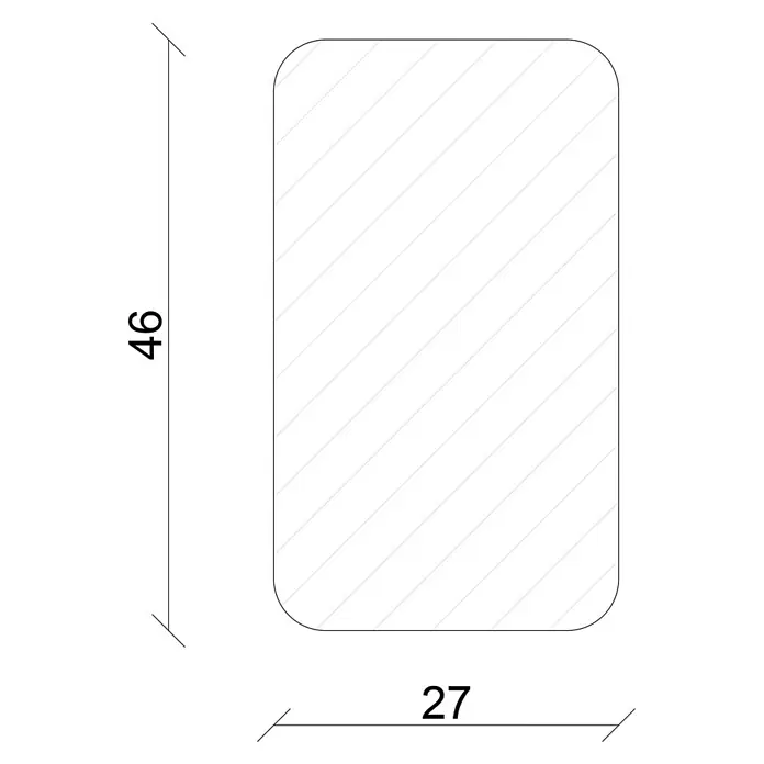 Quadratleiste - 240 cm x 46 mm x 27 mm, Fichte - Abbildung eines rechteckigen Produkts mit abgerundeten Ecken, Maße 46x27. Ideal für den technischen Bereich.