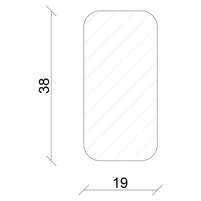 Quadratleiste - 240 cm x 38 mm x 19 mm, Fichte - Abbildung eines abgerundeten Rechtecks mit den Maßen 38 x 19. Technische Zeichnung eines Objekts mit Maßangaben.