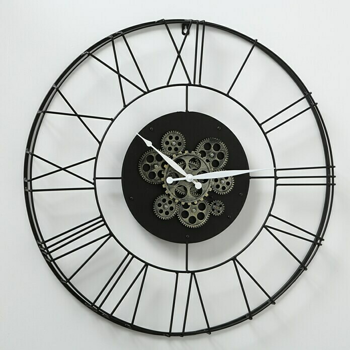 Uhr rund römische ziffern zahnrad metall schwarz small - J-Line