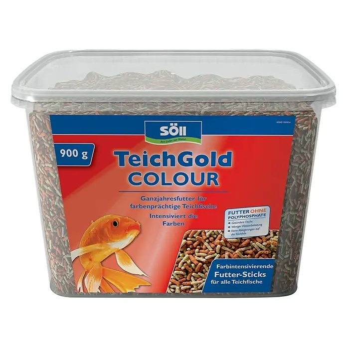 Söll Teich-Gold Teich-Fischfutter Colour - 840 g - TeichGold Colour Fischfutter im 900g Behälter, ideal für farbenprächtige Teichfische und zur Intensivierung der Farben.