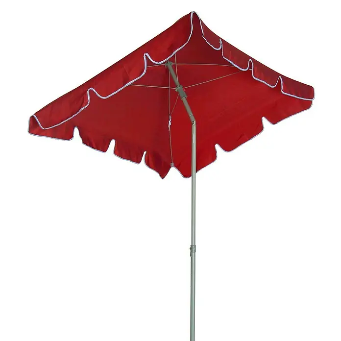 Sunfun Balkonschirm Messina II - Chili, Bespannungsmaß (L x B): 180 x 120 cm - Roter Sonnenschirm mit weißem Rand und Metallständer, der idealen Schatten an sonnigen Tagen bietet.