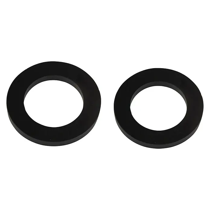 Gummidichtung - 16 x 26,5 mm, 2 Stk., Schläuche - Zwei schwarze Dichtungsringe aus Gummi, die nebeneinander aufgereiht sind, ideal für Sanitärinstallationen und Reparaturen.
