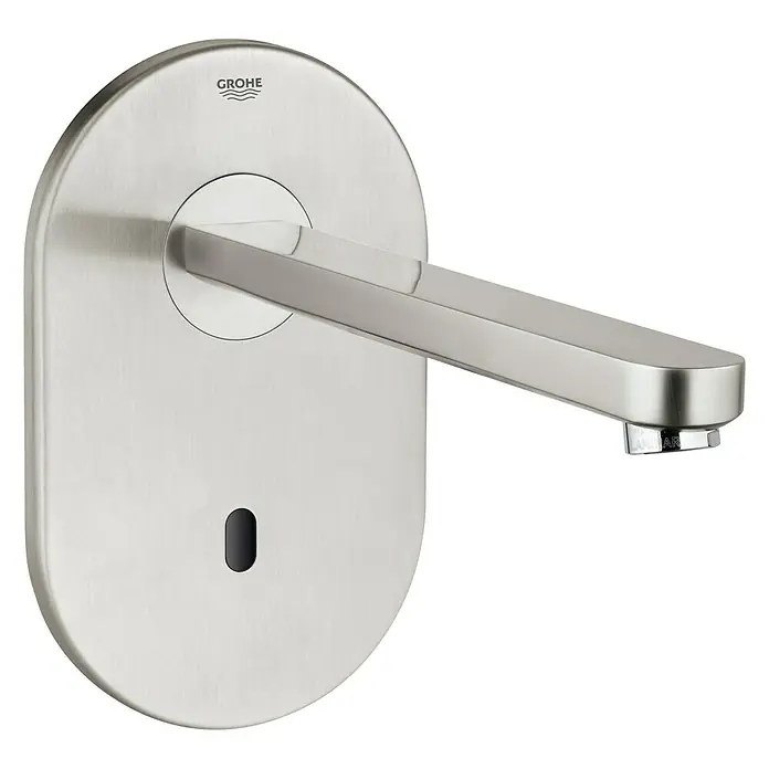 Grohe Eurosmart WaschtischarmaturWandmontage, Edelstahl, Glänzend, Ausladung Armatur: 232 mm - Moderne Grohe Essence E Waschtischarmatur mit Infrarotsensor in gebürstetem Edelstahl-Look für ein stilvolles Badezimmer.