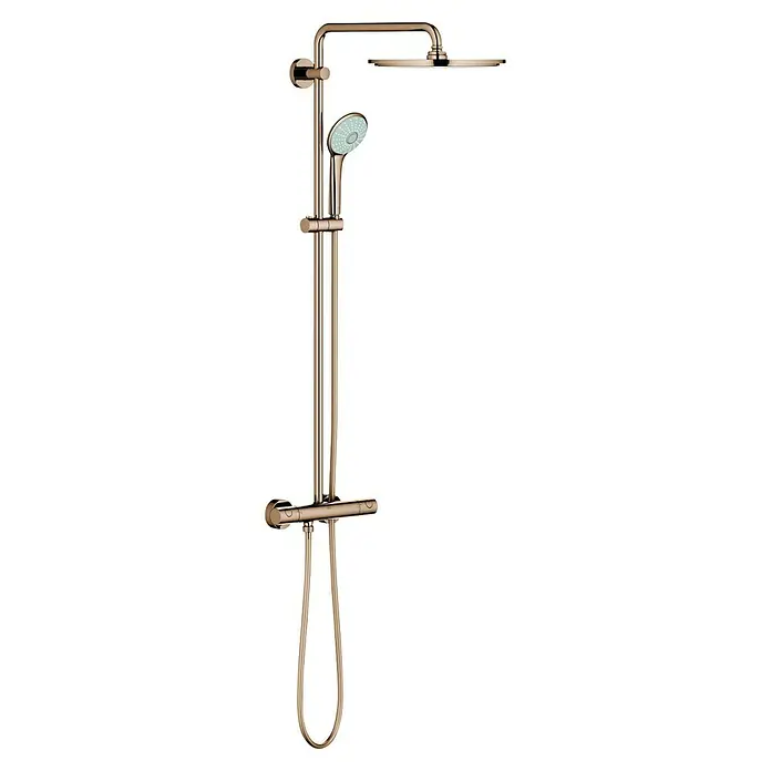 Grohe Euphoria Duschsystem 310 - Mit Thermostatarmatur, Lochabstand: 101,6 cm, Anzahl Strahlarten: 1 Stk., Warm Sunset, Oberflächenbehandlung: Poliert - Glänzendes Duschsystem in Roségold mit Kopf- und Handbrause für ein luxuriöses Duscherlebnis im modernen Badezimmer.