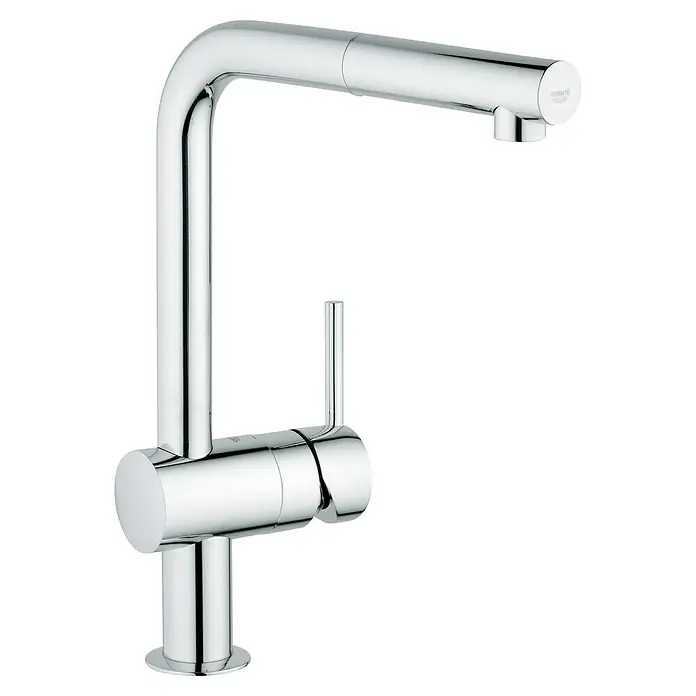Grohe Spültischarmatur Minta - L-Auslauf, Chrom, Glänzend, Ausziehbar - Dieser moderne, verchromte Grohe Küchenmischer mit hohem Auslauf ist eine elegante Ergänzung für jede Küche und bietet praktische Funktionalität.