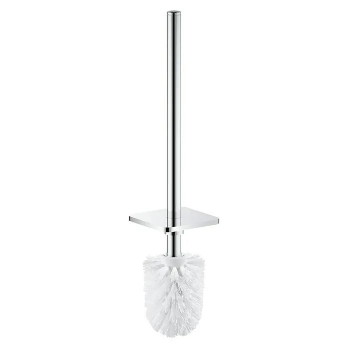 Grohe Selection Cube Ersatzbürste - Kunststoff, Chrom - Eine elegante Toilettenbürste aus Chrom mit weißem Bürstenkopf und quadratischer Halterung für ein stilvolles Badezimmer.