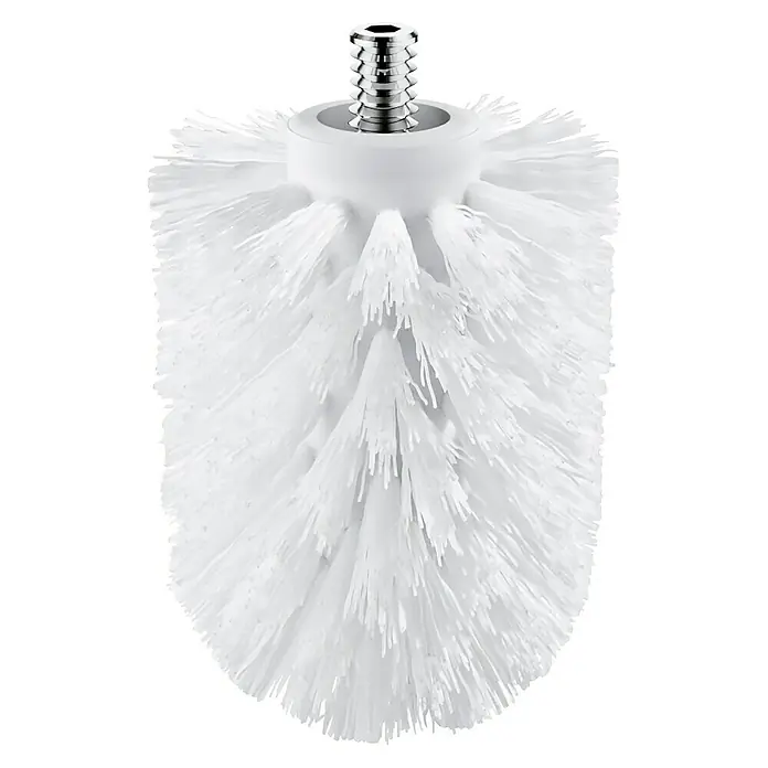 Grohe Selection Cube Ersatzbürstenkopf - Passend für: Grohe Serie Selection Cube, Weiß - Nahaufnahme einer weißen WC-Bürste mit silberfarbenem Griff. Ein unverzichtbares Utensil für die Badreinigung.