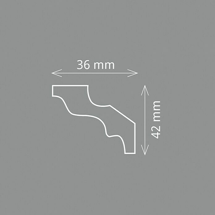 Zierprofil (2 m x 3,6 cm x 4,2 cm, Polystyrol XPS)