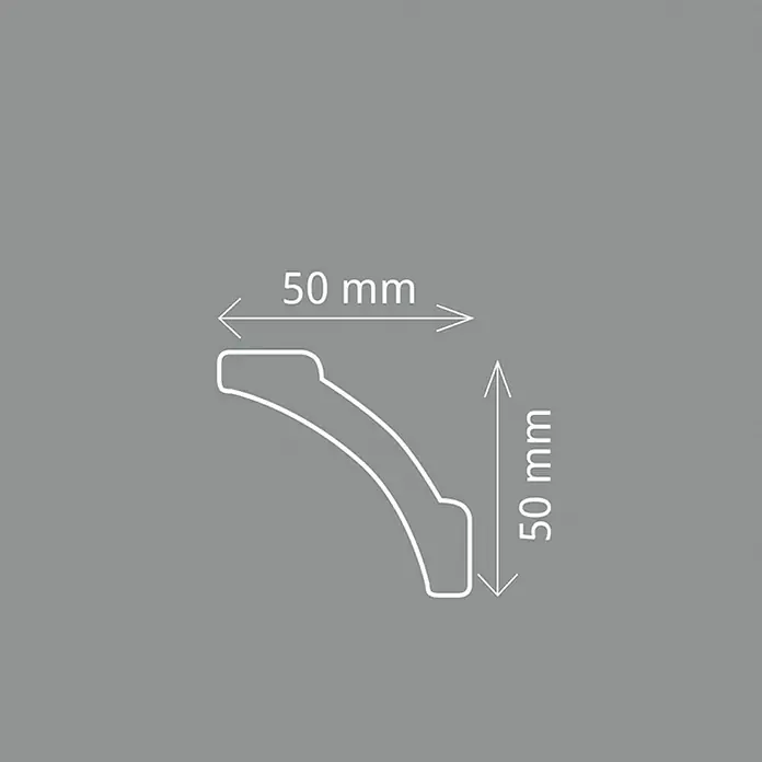 Zierprofil Modern E 51 - 200 cm x 50 mm x 5 cm, XPS-Hartschaumplatten - Abbildung eines Zierprofils mit den Maßen 50 mm x 50 mm, ideal für dekorative architektonische Anwendungen.
