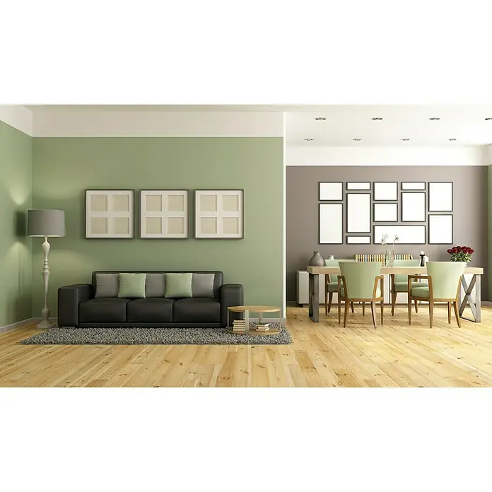 Winkelprofil CP 30 - 2 m x 3 cm x 3 cm, HD Polymer, Weiß - Elegantes Wohnzimmer mit schwarzem Sofa, Esstisch und einer Bildergalerie an der Wand, die dem Raum eine persönliche Note verleiht.