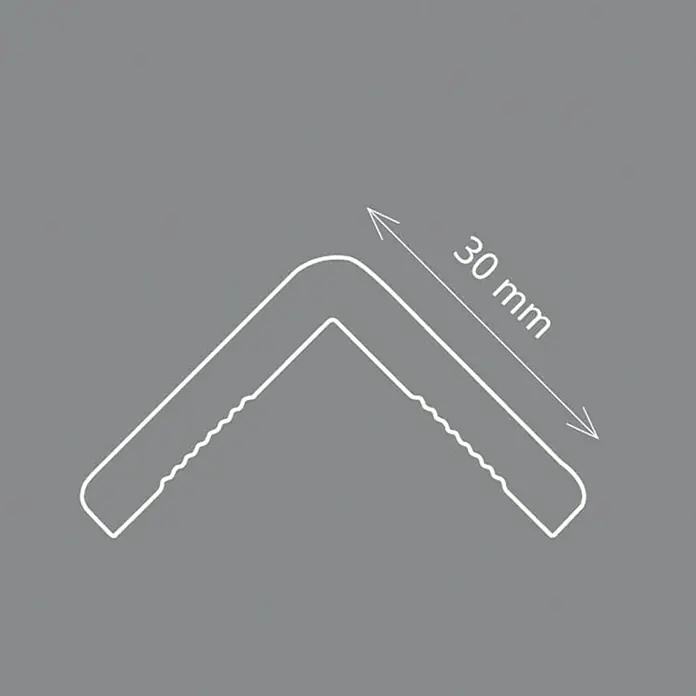 Winkelprofil CP 30 - 2 m x 3 cm x 3 cm, HD Polymer, Weiß - Eckprofil mit einer Länge von 30 mm. Das Profil hat eine gezackte Kante und abgerundete Ecken, ideal für saubere Übergänge.
