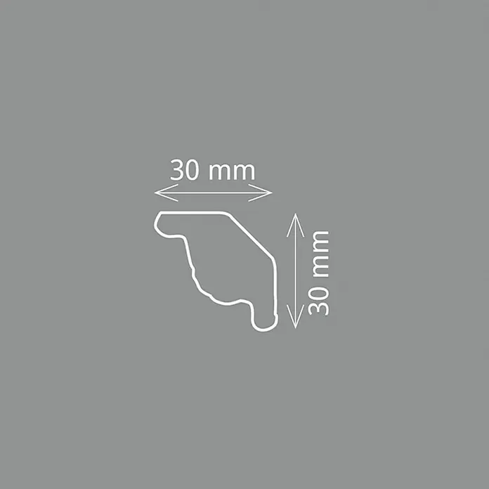 Zierprofil Prestige Fleur-F - 2 m x 3 cm x 3 cm, Expandiertes Polystyrol (EPS) - Profilzeichnung mit den Maßen 30 mm x 30 mm, ideal für detaillierte technische Informationen und Produkt Spezifikationen.
