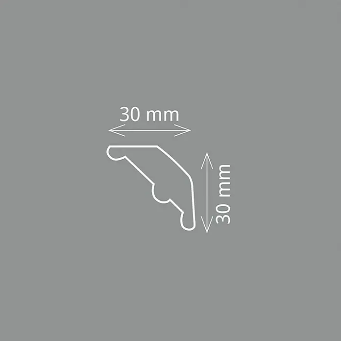 Zierprofil Prestige Cosa-F - 2 m x 3 cm x 3 cm, Expandiertes Polystyrol (EPS) - Profilskizze einer Zierleiste mit den Maßen 30 x 30 mm, ideal zur Visualisierung der Größe und Form des Produkts.