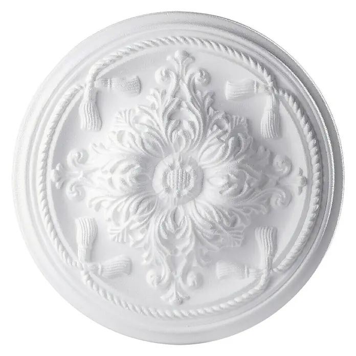Rosette Classic Style K 14 - Durchmesser: 46 cm, Expandiertes Polystyrol (EPS), Historismus, Weiß - Weiße Deckenrosette mit floralem Muster und Seilumrandung für eine elegante Raumgestaltung.
