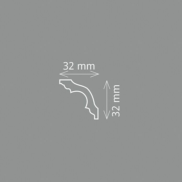Zierprofil (2 m x 3,2 cm x 3,2 cm, Polystyrol XPS)