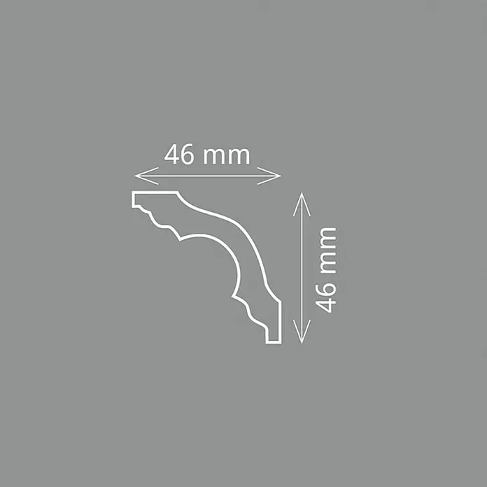 Zierprofil E 11 - 2 m x 4,6 cm x 4,6 cm, XPS-Hartschaumplatten, 2 Stk. - Abbildung eines Zierprofils mit den Maßen 46 mm x 46 mm, ideal für dekorative Akzente in Innenräumen.