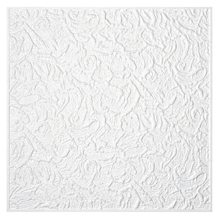 Deckenplatte Paris - 50 x 50 cm, Weiß, 2 m², Polystyrol geschäumt - Geprägte, quadratische, weiße Textur mit sanften, wirbelnden Mustern. Ideal für subtile, elegante Hintergründe oder dekorative Elemente.