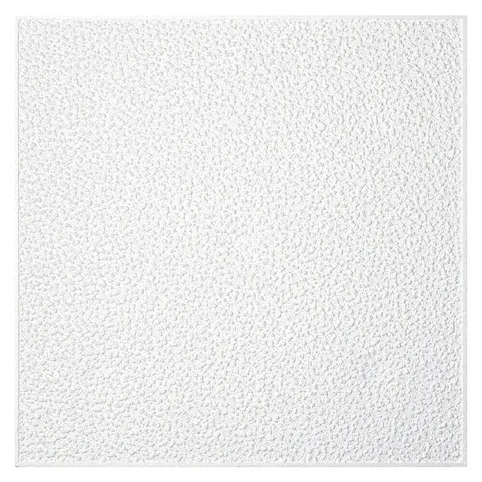 Deckenplatte Struktur - 50 x 50 cm, Weiß, 2 m², Polystyrol geschäumt - Nahaufnahme einer weißen, strukturierten Deckenplatte, die ein gleichmäßiges, körniges Muster zeigt.\n