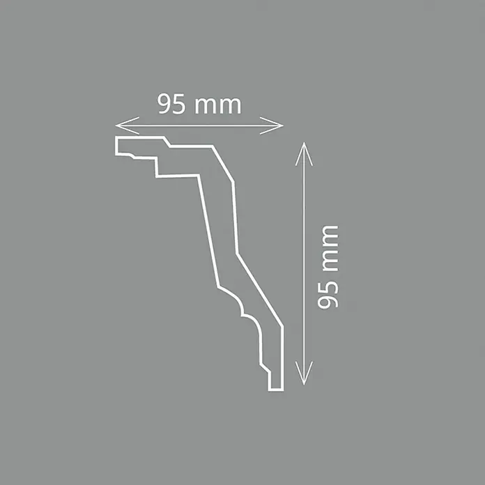 Zierprofil Prestige Tina-F - 200 x 9,5 x 9,5 cm, Expandiertes Polystyrol (EPS) - Abmessungen des Stuckprofils: 95 mm breit und 95 mm hoch.