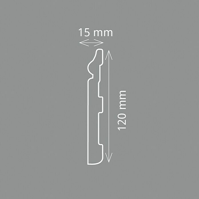 Fußleiste (200 x 1,5 x 12 cm, Weiß, HD Polymer)