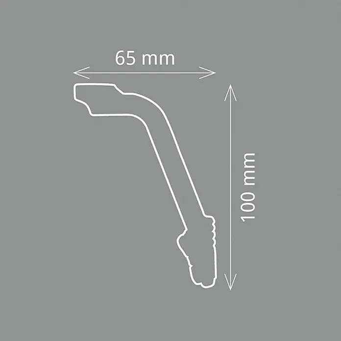 Zierprofil Prestige Victoria-F - 200 x 6,5 x 10 cm, Expandiertes Polystyrol (EPS) - Abbildung eines Zierprofils mit den Maßen 65 mm Breite und 100 mm Höhe, ideal für dekorative Zwecke und zur Aufwertung von Innenräumen.