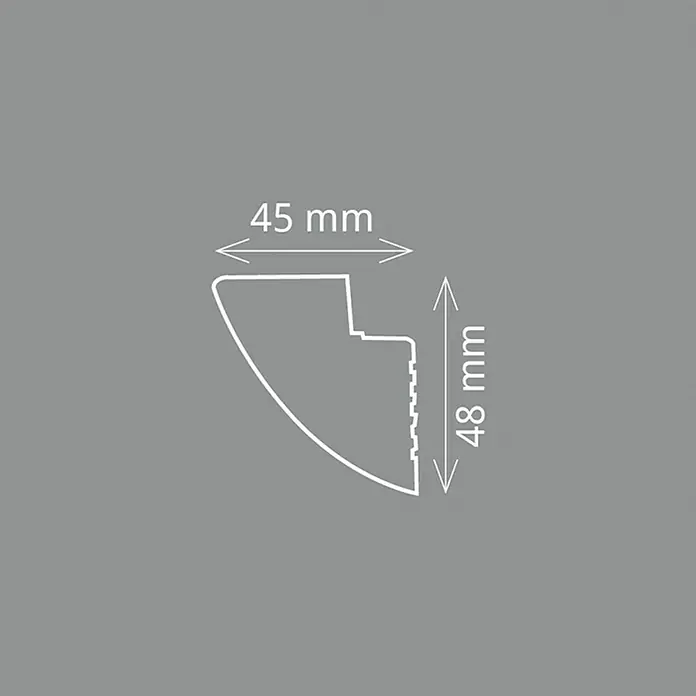 Lichtleiste Dana für LED-Band - 200 x 4,5 x 4,8 cm, Expandiertes Polystyrol (EPS) - Profilquerschnitt mit den Maßen 45 mm Breite und 48 mm Höhe für Design und technische Details.
