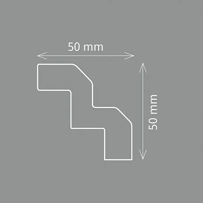 Zierprofil Modern T 70 - 200 x 5 x 5 cm, XPS-Hartschaumplatten - Abbildung des Produkts mit den Maßen 50 x 50 mm.