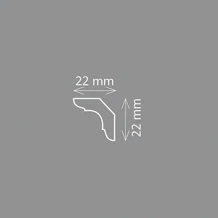 Zierprofil Modern C 30 - 200 x 2,2 x 2,2 cm, Extrudiertes Polystyrol (XPS) - Abbildung eines Zierprofils mit den Maßen 22 mm x 22 mm, ideal für dekorative Zwecke und zur Veredelung von Innenräumen.