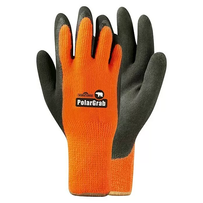 Scheibler Arbeitshandschuhe Workpower Polargrab - Orange, 9 - Paar orange-schwarzer, texturierter Arbeitshandschuhe mit „PolarGrab“-Logo, für Griffigkeit und Wärme.