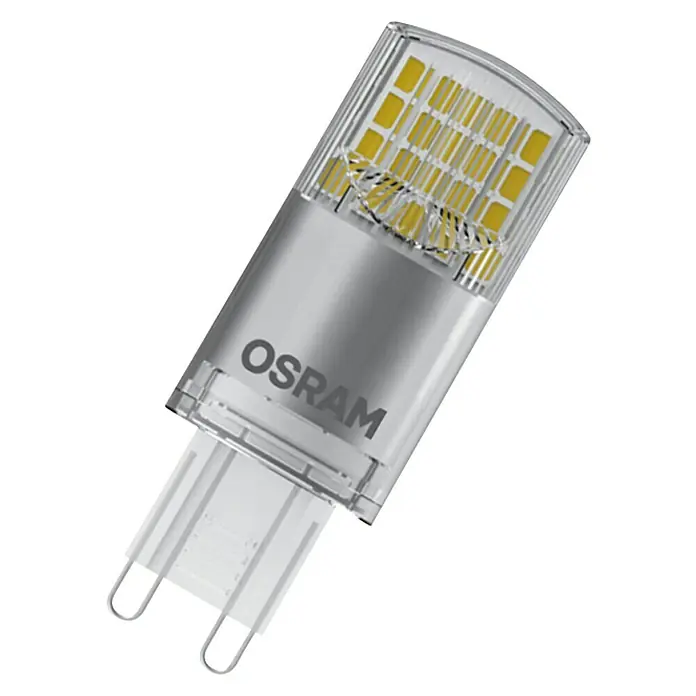 Osram Star LED-Lampen Set Pin G9 - G9, Nicht Dimmbar, Warmweiß, 470 lm, 3,8 W, 2 Stk. - Das Bild zeigt eine OSRAM G4 LED-Lampe mit klarem Gehäuse, die durch ihre energieeffiziente Bauweise besticht und modernes Design vereint.