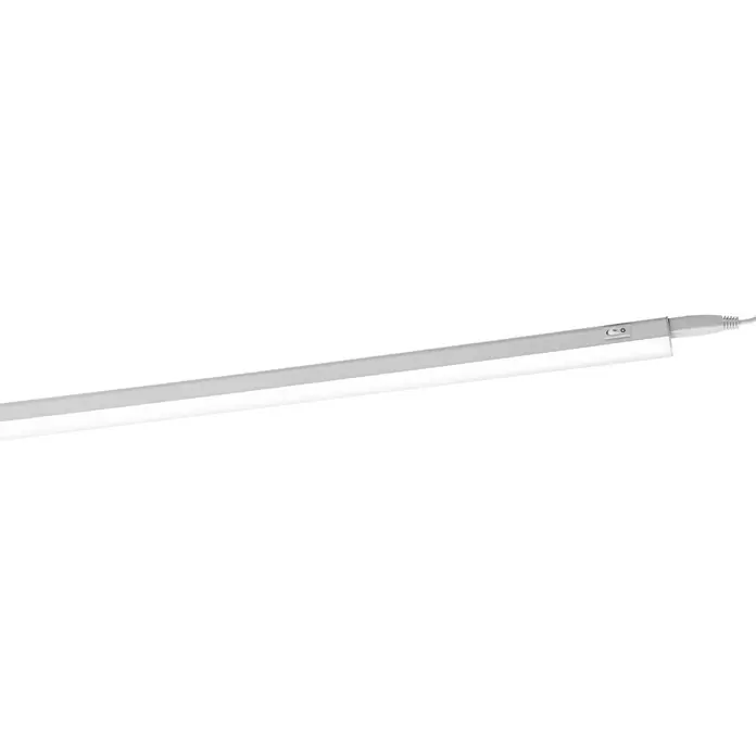 Ledvance LED-Lichtleiste Switch BattenL x B x H: 117,3 x 2,2 x 3 cm, Lichtfarbe: Neutralweiß, 14 W - Diese Aufnahme zeigt eine LED-Unterbauleuchte in Silber, die für eine helle und effiziente Beleuchtung sorgt. Ideal für Küche oder Arbeitsbereich.