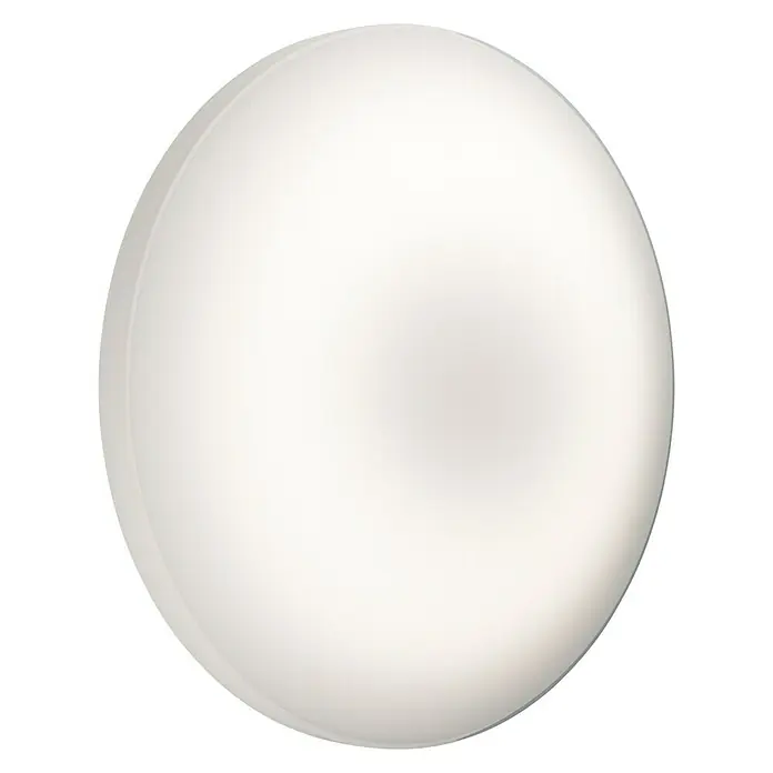 Osram LED-Sensor-Deckenleuchte rund Silara - 22 W, Ø x H: 40 x 8,8 cm, Warmweiß, Bad - Eine Nahaufnahme einer einzelnen, glänzenden weißen Kugel, die eine glatte Oberfläche und subtile Lichtreflexionen aufweist.