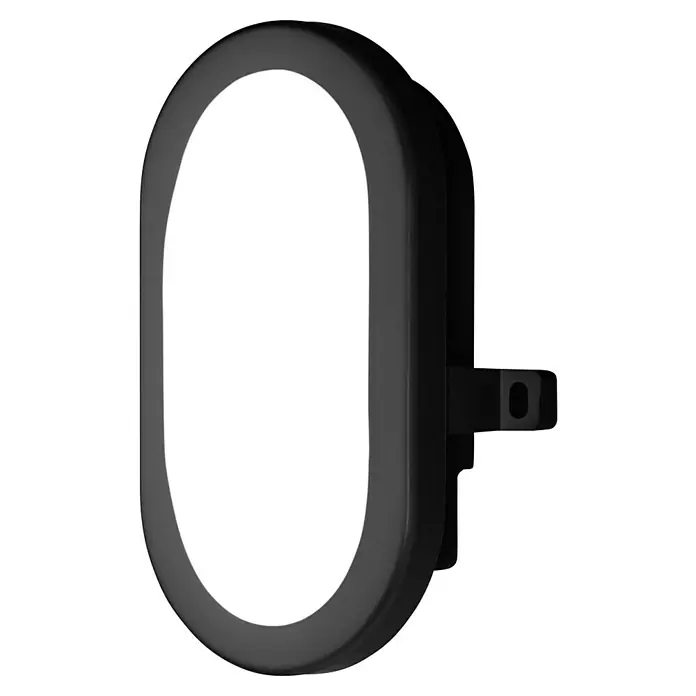 Osram LED-Außenwandleuchte Bulkhead - 5,5 W, 117 x 16,8 x 70 cm, Schwarz, IP54 - Schwarze ovale LED-Leuchte mit einer hellen, diffusen Oberfläche, ideal für Innen- oder Außenbereiche.