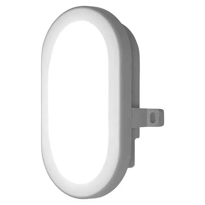 Osram LED-Außenwandleuchte Bulkhead - 5,5 W, 117 x 16,8 x 70 cm, Weiß, IP54 - Eine Nahaufnahme einer länglichen, weißen Wandleuchte mit abgerundeten Kanten und einer Befestigung, die aus der Seite herausragt.