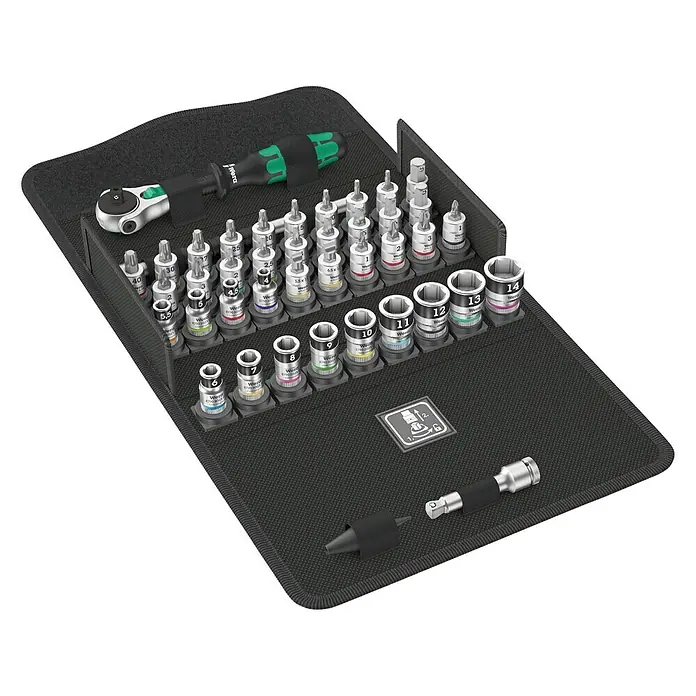 Wera Zyklop Steckschlüssel-Set 8100 SA All-In - 42 Stk. - Wera Zyklop Mini 1 Bit-Nuss-Satz mit Knarre, Bits und Nüssen für vielfältige Schraubanwendungen im praktischen Etui.
