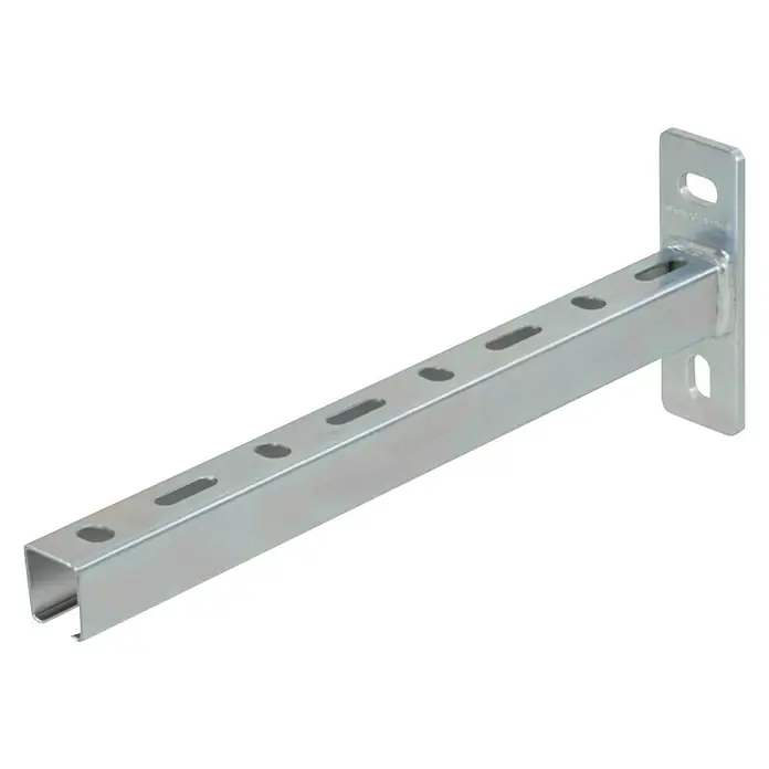 UBB Schienenkonsole - Profil: 27/18, Länge: 200 mm - Metallstütze mit Löchern und Befestigungsplatte. Ideal für die Montage und Befestigung verschiedener Bauelemente.