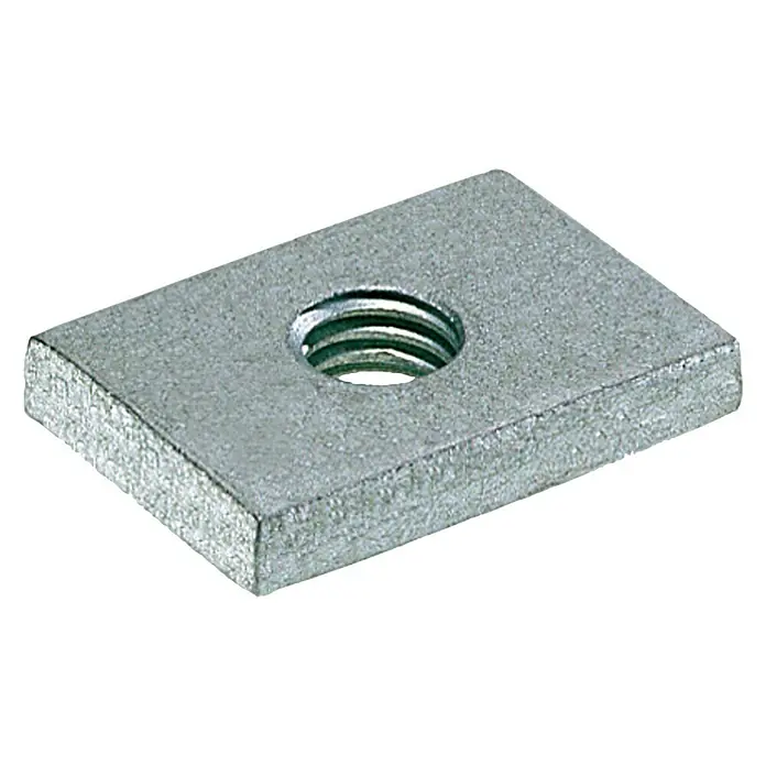 UBB Schiebemutter - 38/40, 20 Stk. - Bild einer Einschweißmutter, ein rechteckiges Metallstück mit einem Gewinde in der Mitte, das zum Schweißen an andere Teile verwendet wird.