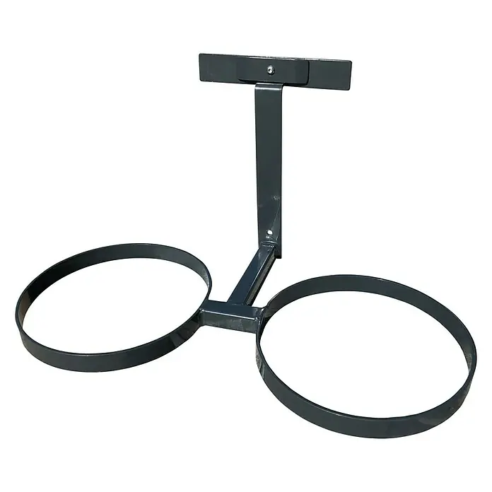 WMT Eindrehhalterung für Futterstationen - Anthrazit - Diese Aufnahme zeigt eine Metallhalterung für zwei Pflanztöpfe, die an einer Wand oder Decke montiert werden kann. Sie ist grau und robust.