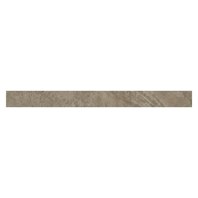 Sockelfliese Geostone - 7 x 80 cm, Braun, Glänzend - Dieses Bild zeigt eine Bodenfliese in einem sanften Beigeton mit einer subtilen Marmorierung, die eine warme und natürliche Optik bietet.